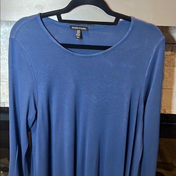 Eileen Fisher Blue Long Sleeve Scoop Neck Sheath Dress size Medium - Picture 3 of 8